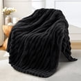 thumbnail image 1 of Exclusivo Mezcla Fleece Throw Blanket for Couch, Super Soft 3D Striped Jacquard Blanket, Lightweight Fuzzy Cozy Blankets, Black, 50"x60", 1 of 8