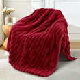 thumbnail image 1 of Exclusivo Mezcla Fleece Throw Blanket for Couch, Super Soft 3D Striped Jacquard Blanket, Lightweight Fuzzy Cozy Blankets, Deep Red, 50"x60", 1 of 9