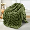 thumbnail image 1 of Exclusivo Mezcla Fleece Throw Blanket for Couch, Super Soft 3D Striped Jacquard Blanket, Lightweight Fuzzy Cozy Blankets, Olive Green, 50"x60", 1 of 9