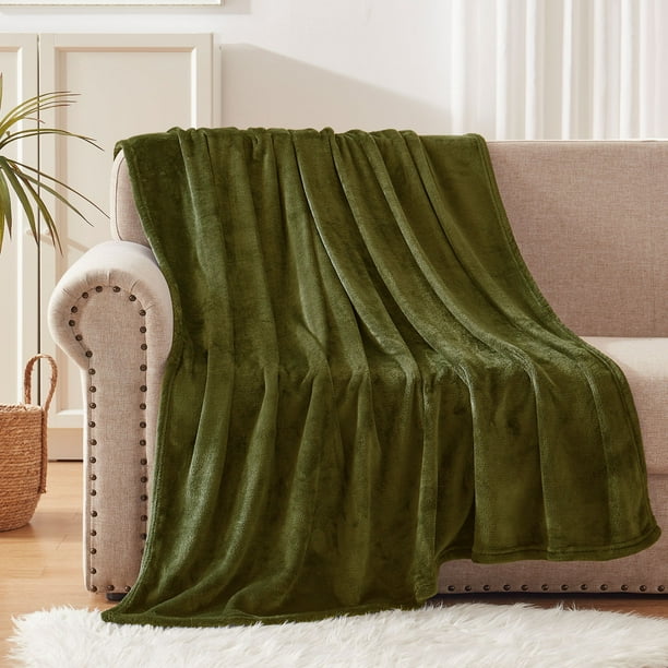 Exclusivo Mezcla Fleece Throw Blanket for Couch Sofa Bed Plush Soft Blankets and Throws Lightweight and Cozy 50 x 60 Olive Green