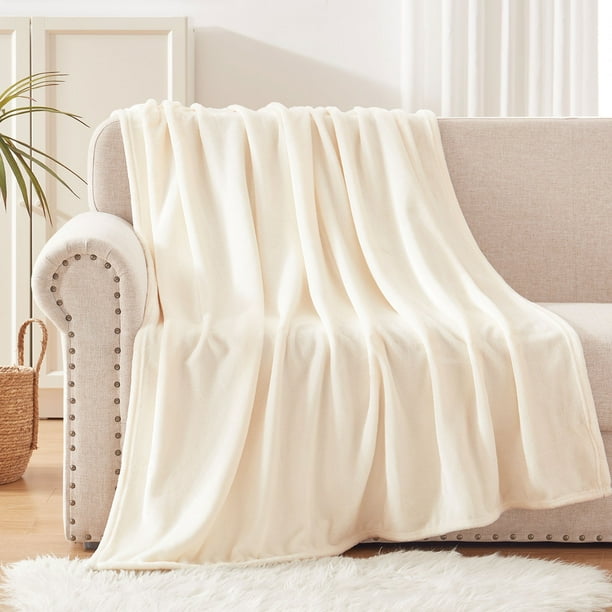 Exclusivo Mezcla Fleece Throw Blanket for Couch Sofa Bed Plush Soft Blankets and Throws Lightweight and Cozy 50 x 70 Ivory Walmart Business Supplies