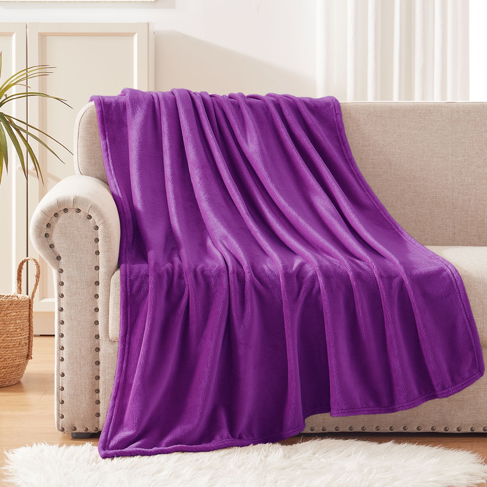 Purple Reversible Fleece Velvet Plush Throw Blanket 50" x 70"