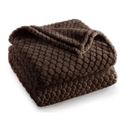 Exclusivo Mezcla Fleece Throw Blanket for Couch, Super Soft Jacquard Bed Blanket, Lightweight Fuzzy Warm for All Seasons, 50x60 Inches, Coffee