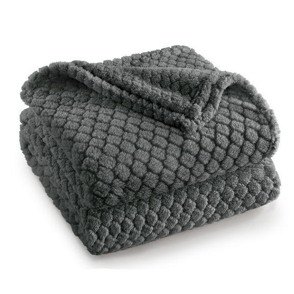 Exclusivo Mezcla Fleece Throw Blanket for Couch, Super Soft Jacquard Bed Blanket, Lightweight Fuzzy Warm for All Seasons, 50x60 Inches, Dark Grey