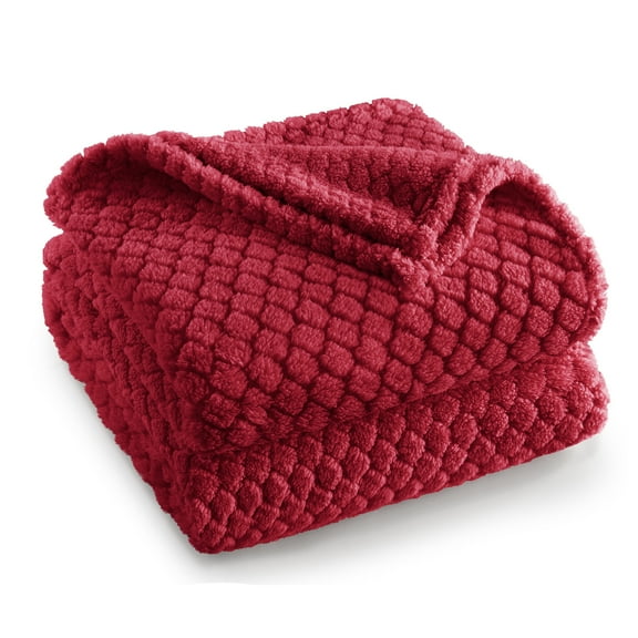 Exclusivo Mezcla Fleece Throw Blanket for Couch, Super Soft Jacquard Bed Blanket, Lightweight Fuzzy Warm for All Seasons, 50x60 Inches, Deep Red