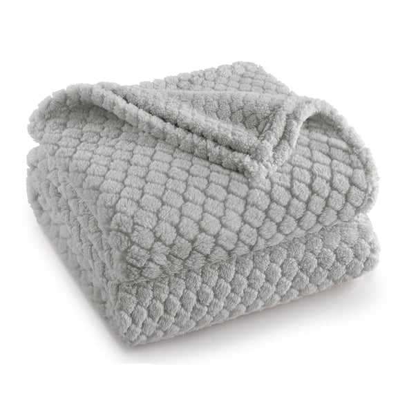 Exclusivo Mezcla Fleece Throw Blanket for Couch, Super Soft Jacquard Bed Blanket, Lightweight Fuzzy Warm for All Seasons, 50x60 Inches, Light Grey