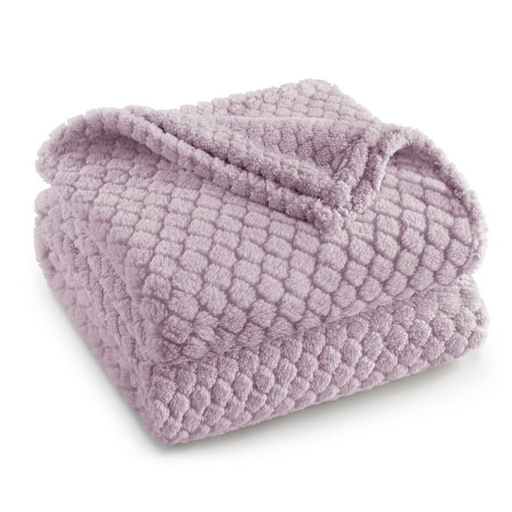 Exclusivo Mezcla Fleece Throw Blanket for Couch, Super Soft Jacquard Bed Blanket, Lightweight Fuzzy Warm for All Seasons, 50x60 Inches, Lilac Purple
