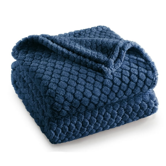 Exclusivo Mezcla Fleece Throw Blanket for Couch, Super Soft Jacquard Bed Blanket, Lightweight Fuzzy Warm for All Seasons, 50x60 Inches, Navy Blue