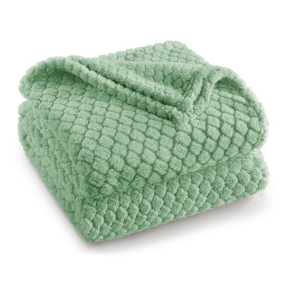 Exclusivo Mezcla Fleece Throw Blanket for Couch, Super Soft Jacquard Bed Blanket, Lightweight Fuzzy Warm for All Seasons, 50x60 Inches, Sage Green