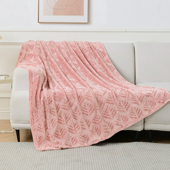 Exclusivo Mezcla Fleece Throw Blanket for Couch, Super Soft and Warm Blankets for All Seasons, Plush Fuzzy and Lightweight Pink throw, 50"x60"