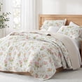 thumbnail image 1 of Exclusivo Mezcla Floral California King Size Quilt, Faint Yellow Cal King Quilt Bedding Set with Pink Lily Pattern, Reversible Lightweight Bedspreads Coverlets (112"x104"), 1 of 6