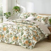 Exclusivo Mezcla Floral Quilts Queen Size, Yellow Queen Quilt Bedding Set with Cottagecore Garden Pattern, Reversible Lightweight Bedspreads Coverlets 92"x96"
