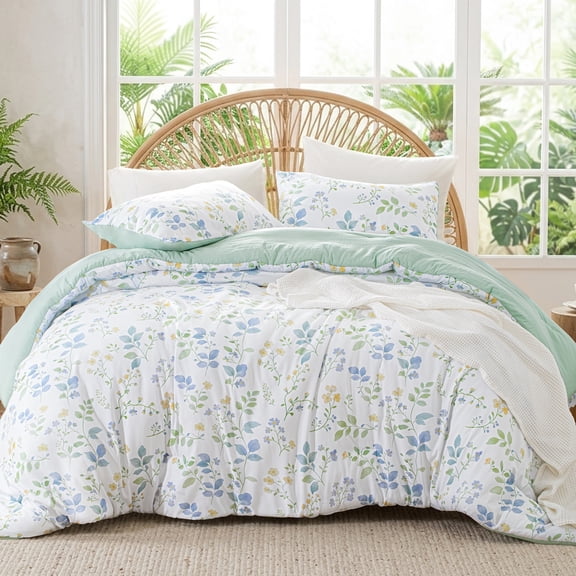 Exclusivo Mezcla Floral Twin Comforter Set, 2 Pieces Twin Size Lightweight Bedding Comforters, White Botanical Flowers Pattern