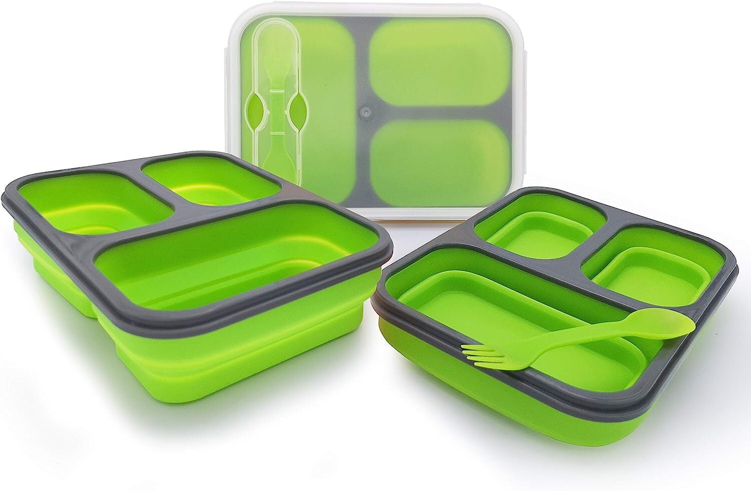 Lunch Box Collapsible Silicone Food Storage with Fork Spoon Expandable Eco  Lunch Bento Box BPA-Free Dishwasher Freezer Microwave Safe