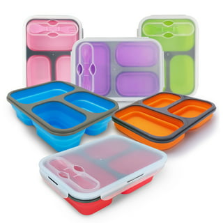 ICHC Set of 4 Collapsible Food Storage Containers - Space Saving Food  Silicone Containers, Flat Stacks, Travel Containers, Airtight Lunch Box  With