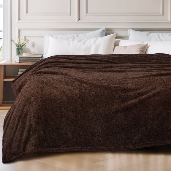 Exclusivo Mezcla Fuzzy Fleece Queen Size Bed Blanket, Lightweight Fluffy Solid Velvet Queen Blankets, 90x90 Inches, Coffee