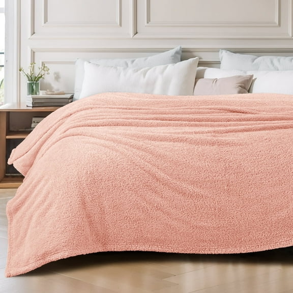 Exclusivo Mezcla Fuzzy Fleece Twin Size Bed Blanket, Lightweight Fluffy Solid Velvet Twin Blankets, 60x80 Inches, Light Pink