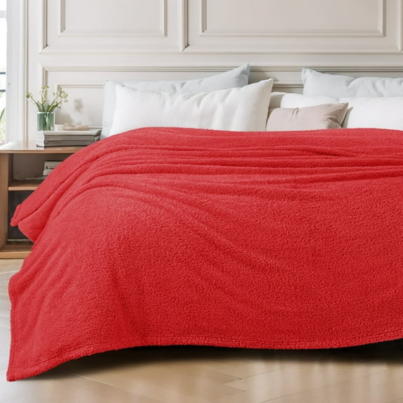 Exclusivo Mezcla Fuzzy Fleece Twin Size Bed Blanket, Lightweight Fluffy Solid Velvet Twin Blankets, 60x80 Inches, Red