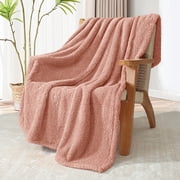 Exclusivo Mezcla Fuzzy Fleece Throw Blanket for Couch Sofa, Lightweight Fluffy Solid Velvet Blanket, 50x60 Inches, Dusty Pink