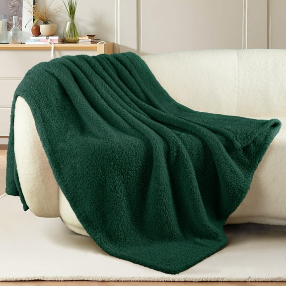 Exclusivo Mezcla Fuzzy Fleece Throw Blanket for Couch Sofa, Lightweight Fluffy Solid Velvet Blanket, 50x60 Inches, Forest Green