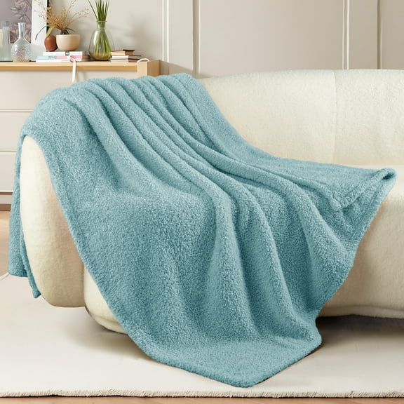 Exclusivo Mezcla Fuzzy Fleece Throw Blanket for Couch Sofa, Lightweight Fluffy Solid Velvet Blanket, 50x60 Inches, Slate Blue