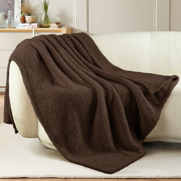 Exclusivo Mezcla Fuzzy Fleece Throw Blanket for Couch Sofa, Lightweight Fluffy Solid Velvet Blanket, 50x60 Inches, Coffee