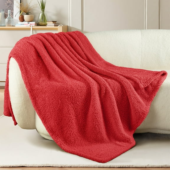 Exclusivo Mezcla Fuzzy Fleece Throw Blanket for Couch Sofa, Lightweight Fluffy Solid Velvet Blanket, 50x60 Inches, Red