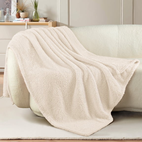 Exclusivo Mezcla Fuzzy Fleece Throw Blanket for Couch Sofa, Lightweight Fluffy Solid Velvet Blanket, 50x60 Inches, White