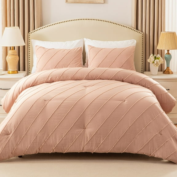 Exclusivo Mezcla 3 Pieces King Comforter Set Pink, Lightweight Jacquard Striped King Size Bedding Comforter Sets for All Seasons