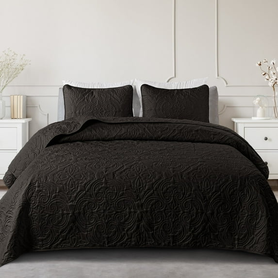 Exclusivo Mezcla King Quilt Bedding Set, Lightweight Vintage King Size Quilts with Pillow Shams, Soft Bedspreads Coverlets for All Seasons (104"x96", Black)