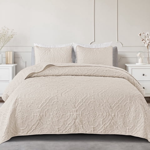 Exclusivo Mezcla King Quilt Bedding Set, Lightweight Vintage King Size Quilts with Pillow Shams, Soft Bedspreads Coverlets for All Seasons (104"x96", Brich Beige)