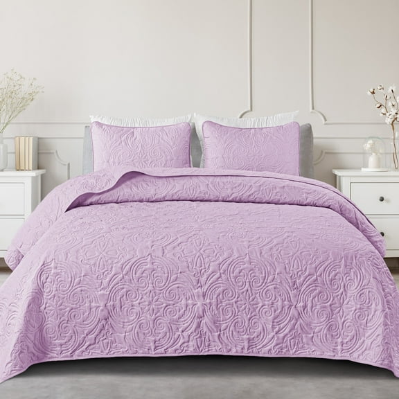 Exclusivo Mezcla King Quilt Bedding Set, Lightweight Vintage King Size Quilts with Pillow Shams, Soft Bedspreads Coverlets for All Seasons (104"x96", Lilac)