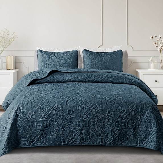 Exclusivo Mezcla King Quilt Bedding Set, Lightweight Vintage King Size Quilts with Pillow Shams, Soft Bedspreads Coverlets for All Seasons (104"x96", Navy Blue)