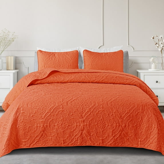 Exclusivo Mezcla King Quilt Bedding Set, Lightweight Vintage King Size Quilts with Pillow Shams, Soft Bedspreads Coverlets for All Seasons (104"x96", Orange)