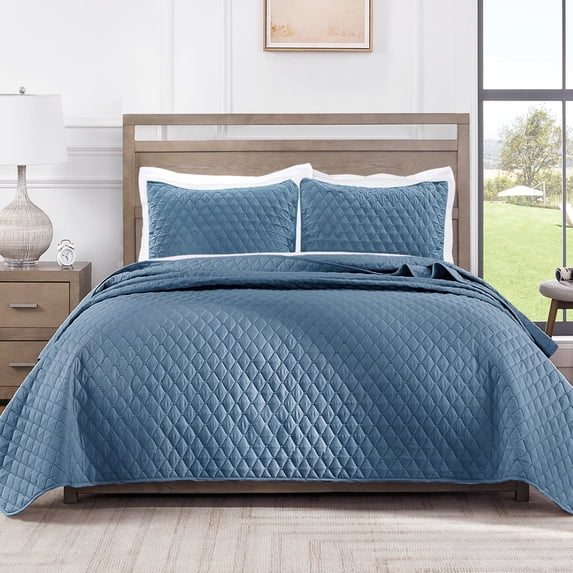 Exclusivo Mezcla King Quilt Set, 3-Piece Lightweight King Quilts Soft Bedspreads Bed Coverlets, Bluish Grey, 104"x96"