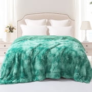 Exclusivo Mezcla Fuzzy Faux Fur Bed Blanket King Size, Reversible Shaggy Sherpa Fleece Blankets,Fluffy Plush Warm Throws for Couch, Bed, 90X104 Inches, Gradient Teal