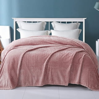 Exclusivo Mezcla King Size Flannel Fleece Blanket, 90"x104" Soft Jacquard Weave Leaves Pattern Velvet Plush Bed Blanket, Pink