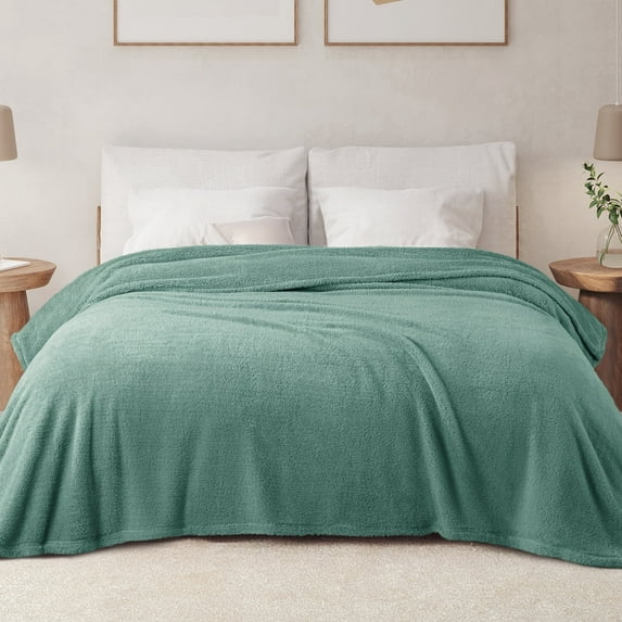 Exclusivo Mezcla King Size Flannel Fleece Blanket, Super Soft Velvet Plush Bed Blanket, 90x104 Inches, Celadon