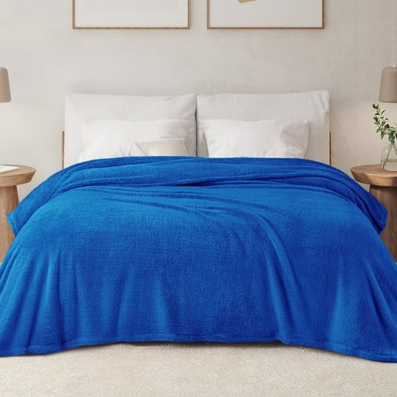 Exclusivo Mezcla King Size Flannel Fleece Blanket, Super Soft Velvet Plush Bed Blanket, 90x104 Inches, Cobalt Blue