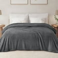 thumbnail image 1 of Exclusivo Mezcla King Size Flannel Fleece Blanket, Super Soft Velvet Plush Bed Blanket, 90x104 Inches, Dark Grey, 1 of 8