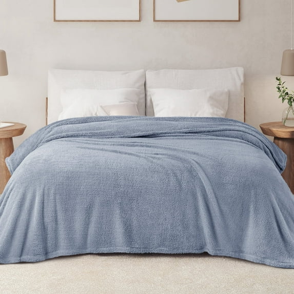 Exclusivo Mezcla King Size Flannel Fleece Blanket, Super Soft Velvet Plush Bed Blanket, 90x104 Inches, Stone Blue