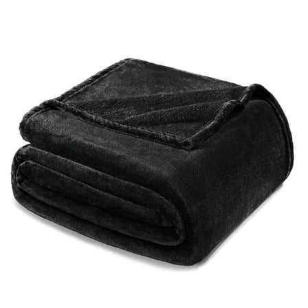 Exclusivo Mezcla King Size Flannel Fleece Velvet Plush Bed Blanket as Bedspread, Coverlet, Bed Cover (90"x104", Black)