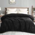 thumbnail image 1 of Exclusivo Mezcla King Size Jacquard Weave Wave Pattern Flannel Fleece Velvet Plush Bed Blanket as Bedspread/Coverlet/Bed Cover (90" x 104", Black), 1 of 7