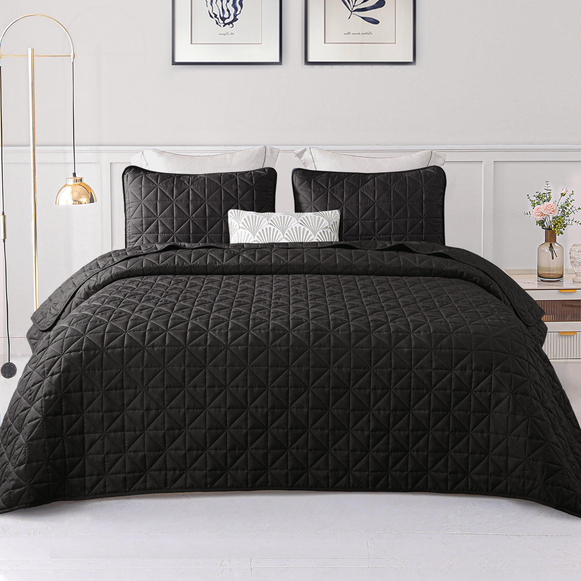 Exclusivo Mezcla King Size Quilt Bedding Set, Lightweight Soft Black ...