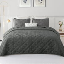 Exclusivo Mezcla King Size Quilt Bedding Set, Lightweight Soft Grey King Bedspreads Coverlets with Geometric Stitched Pattern