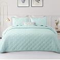 thumbnail image 1 of Exclusivo Mezcla King Size Quilt Bedding Set, Lightweight Soft Light Aqua King Bedspreads Coverlets with Geometric Stitched Pattern, 1 of 8