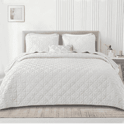 Exclusivo Mezcla King Size Quilt Bedding Set, Lightweight Soft White King Bedspreads Coverlets with Geometric Stitched Pattern