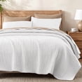 thumbnail image 1 of Exclusivo Mezcla King Size Quilt Bedding Set, Stripe Stitching White Quilts King Size for All Seasons, Soft Lightweight Microfiber Bedspreads Coverlets Bed Cover, 104"x96", 1 of 6