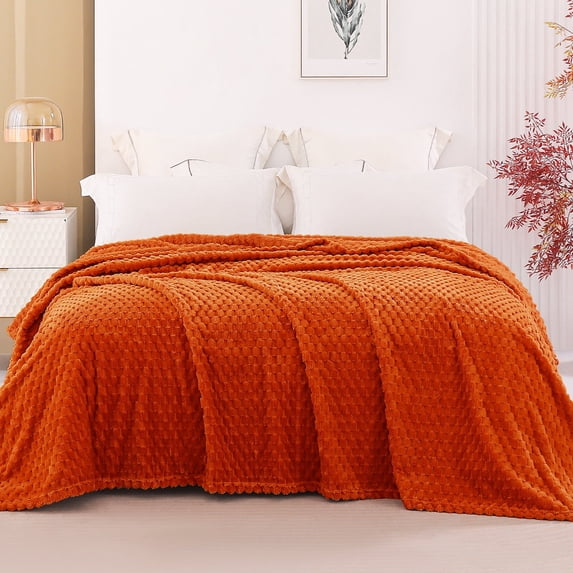 Exclusivo Mezcla King Size Soft Fleece Blanket, 90"x104" Stylish Jacquard Velvet Blanket for Bed, Cozy Soft Lightweight for All Season, Burnt Orange