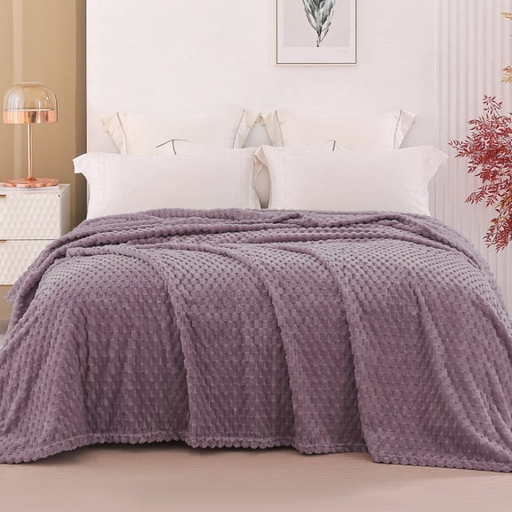 Exclusivo Mezcla King Size Soft Fleece Blanket, 90"x104" Stylish Jacquard Velvet Blanket for Bed, Cozy Soft Lightweight for All Season, Grayish Purple